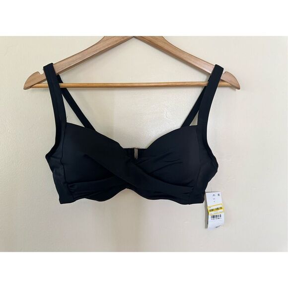 Lands End Black Twist Front Bikini Top With Underwire and Light Padding Size 6 - Picture 3 of 7
